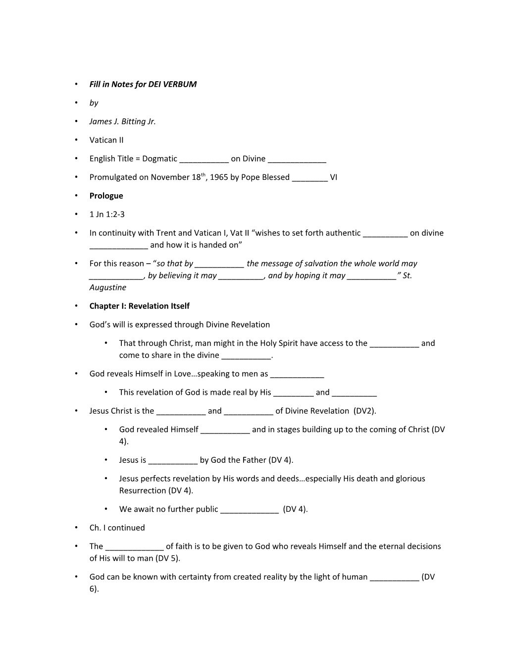 Fill in Notes for DEI VERBUM