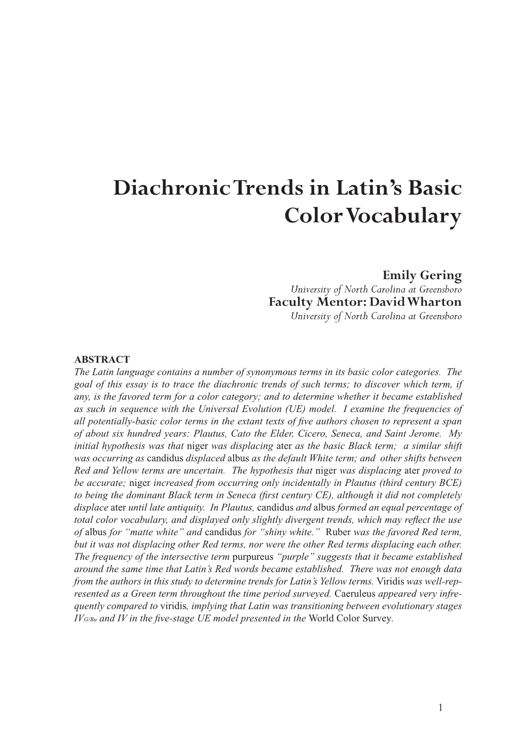 Diachronic Trends in Latin's Basic Color Vocabulary