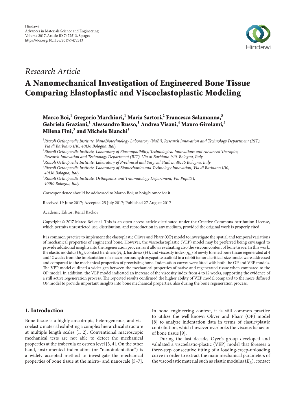 A Nanomechanical Investigation of Engineered Bone Tissue Comparing Elastoplastic and Viscoelastoplastic Modeling