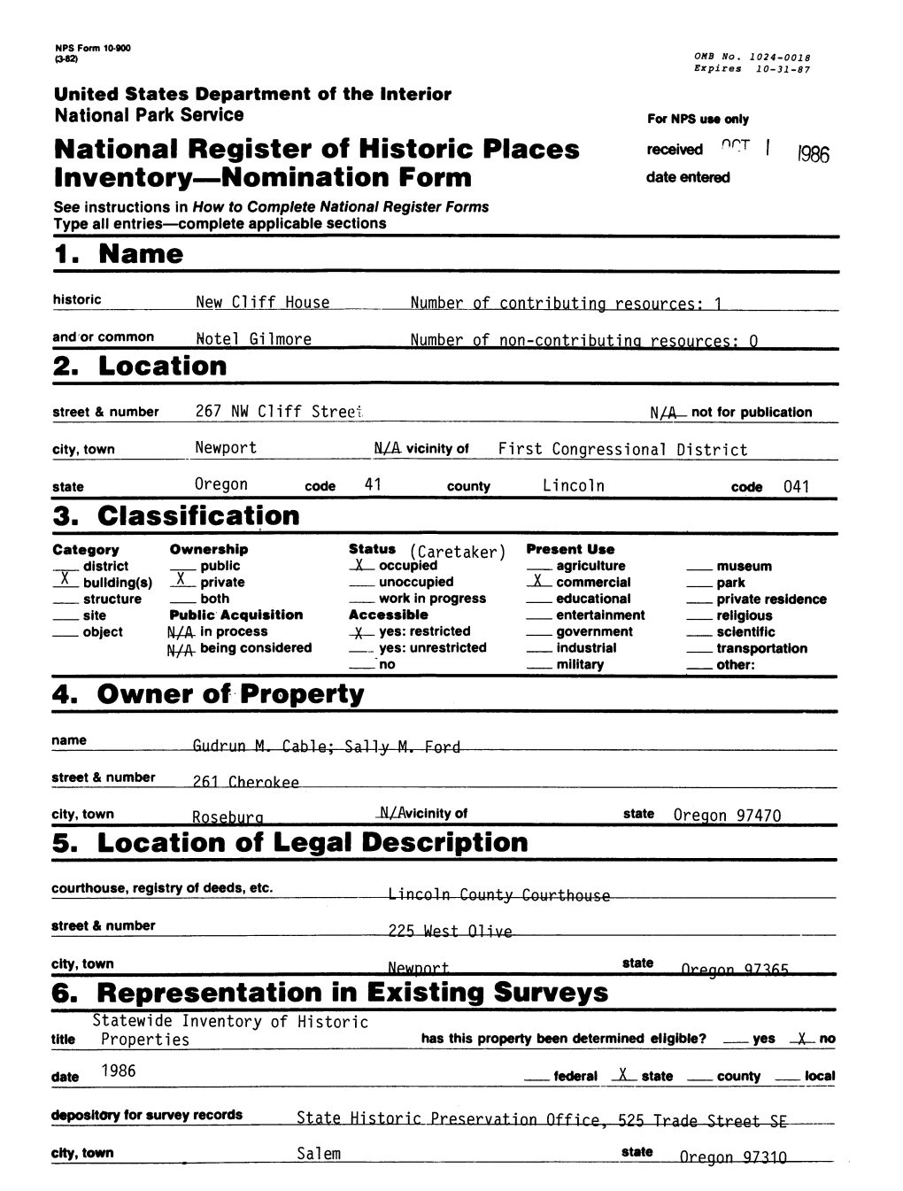 3. Classification 4. Owner Off Property