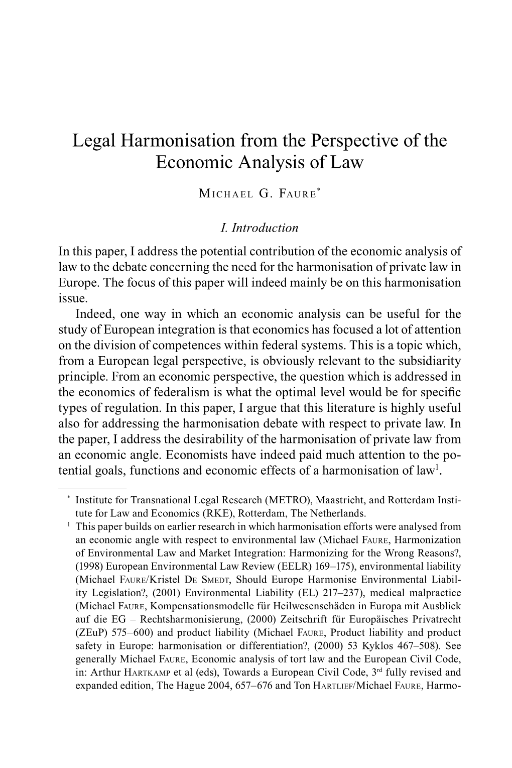 Legal Harmonisation from the Perspective of the Economic Analysis of Law