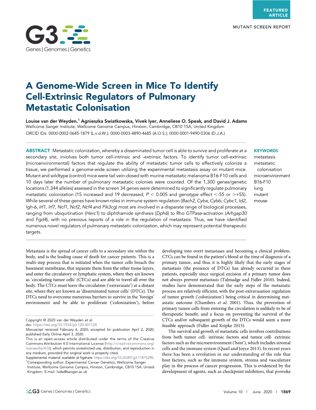 A Genome-Wide Screen in Mice to Identify Cell-Extrinsic Regulators of Pulmonary Metastatic Colonisation