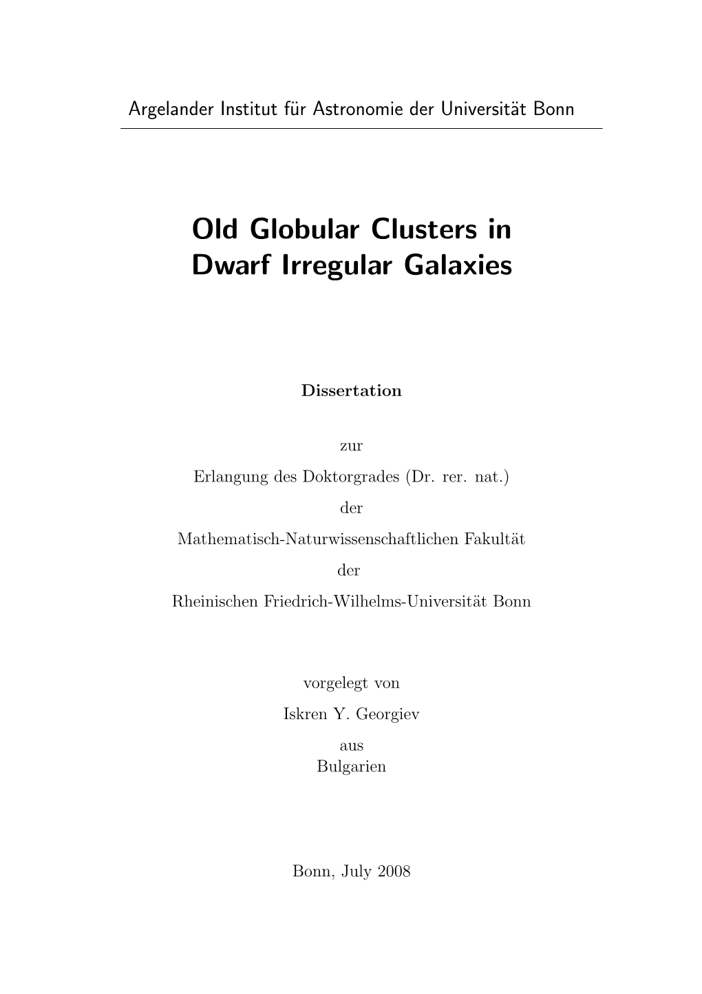 Old Globular Clusters in Dwarf Irregular Galaxies