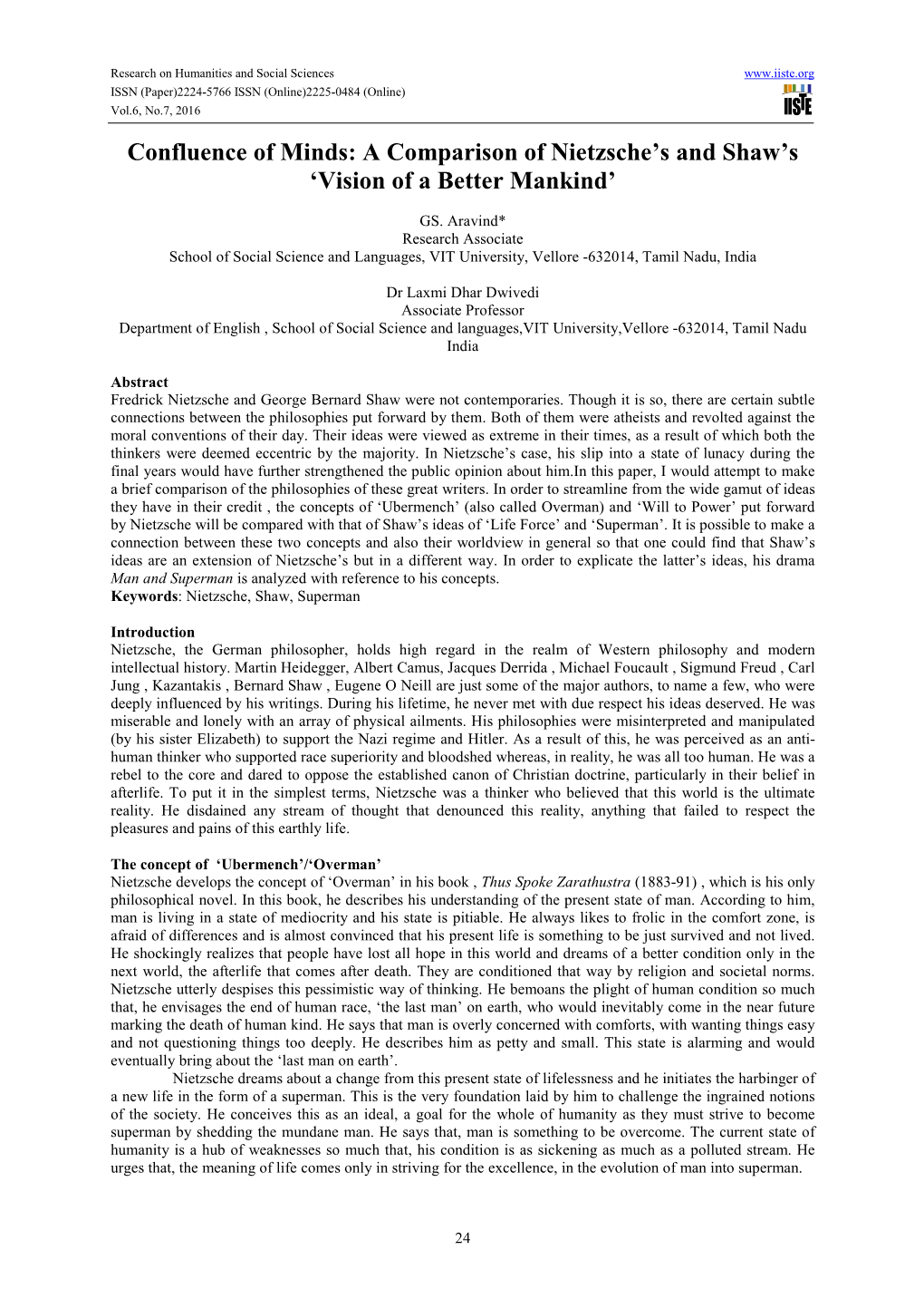 A Comparison of Nietzsche's and Shaw's 'Vision of a Better Mankind'