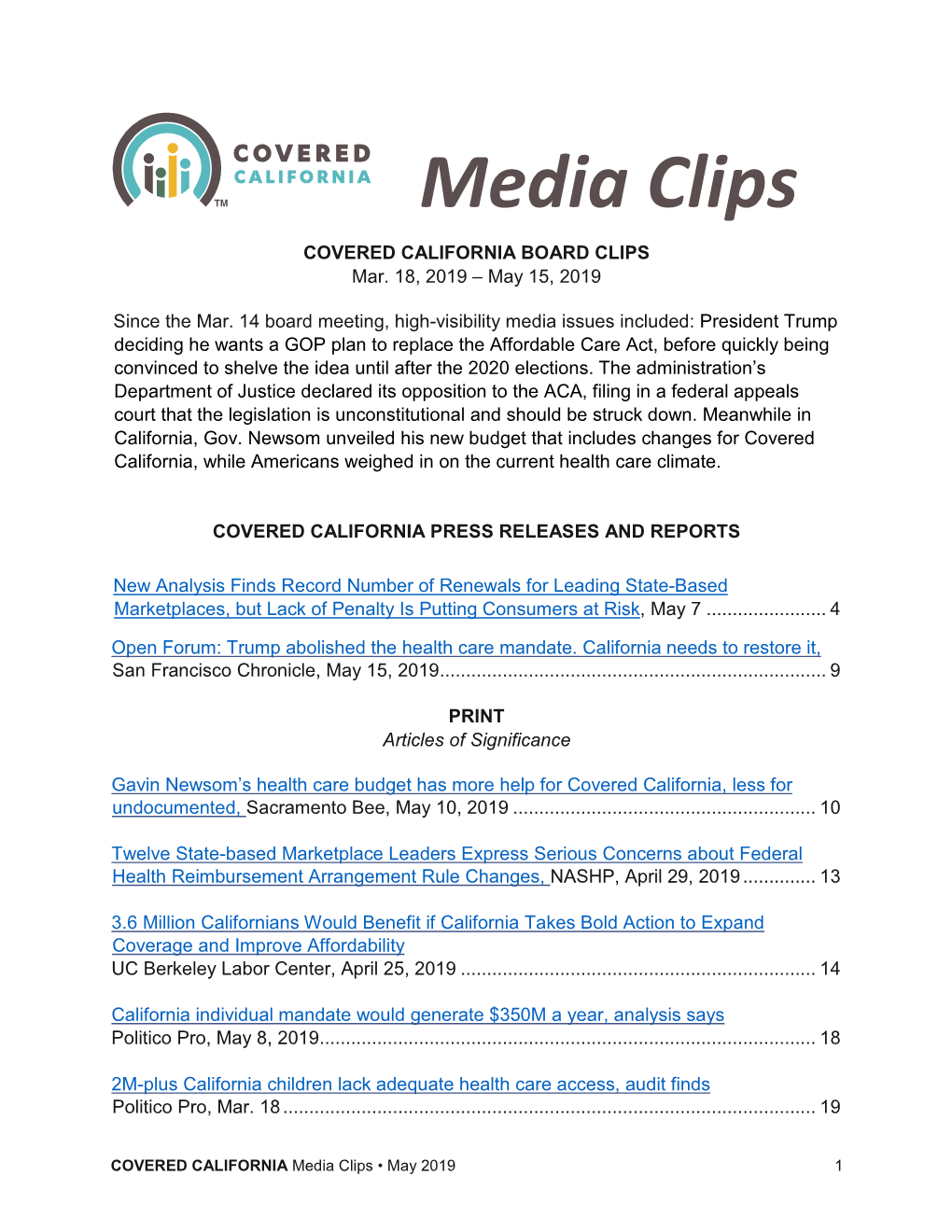 Press and Media.May 2019