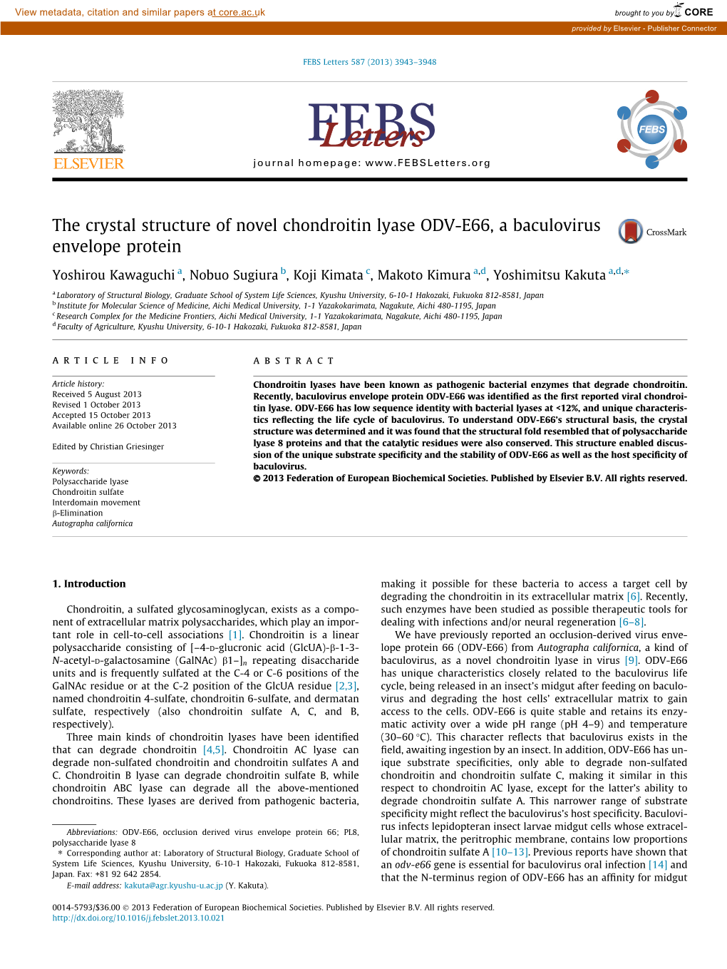 The Crystal Structure of Novel Chondroitin Lyase ODV-E66, A