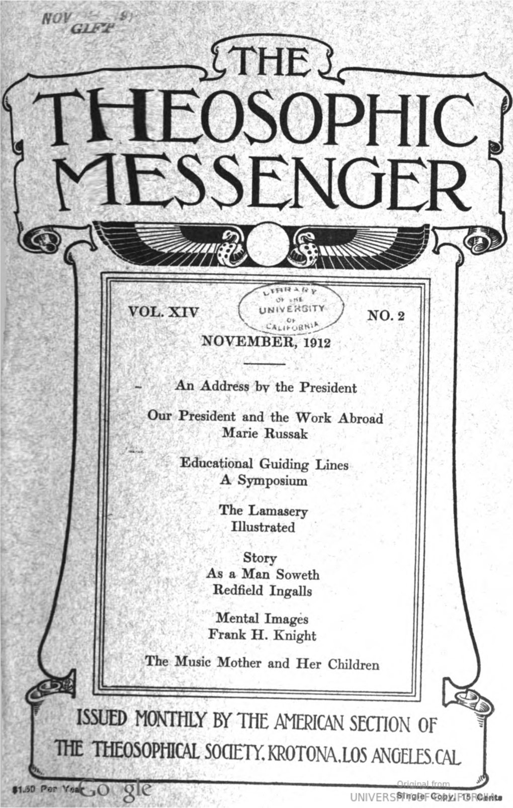 Theosophic Messenger V14 N2 Nov 1912