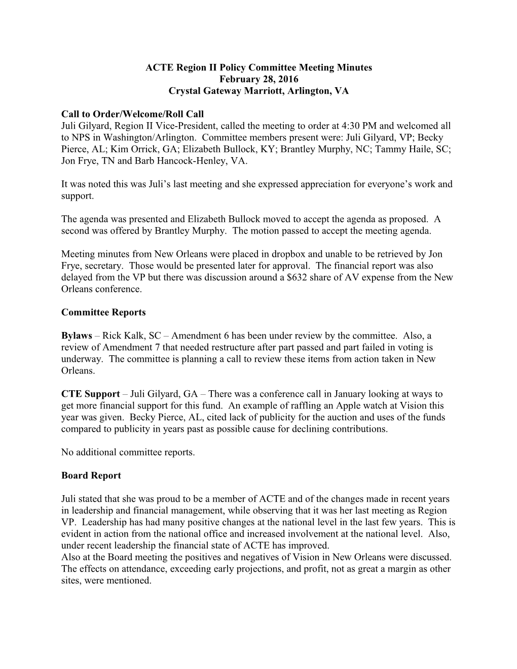 ACTE Region II Policy Committee Meeting Minutes s1