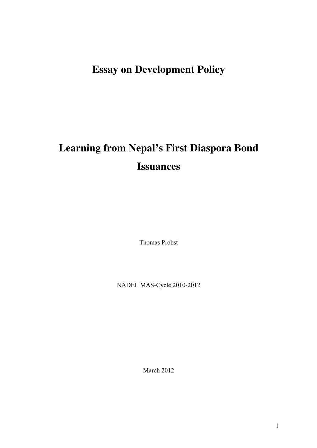 Essay on Development Policy Learning from Nepal's First