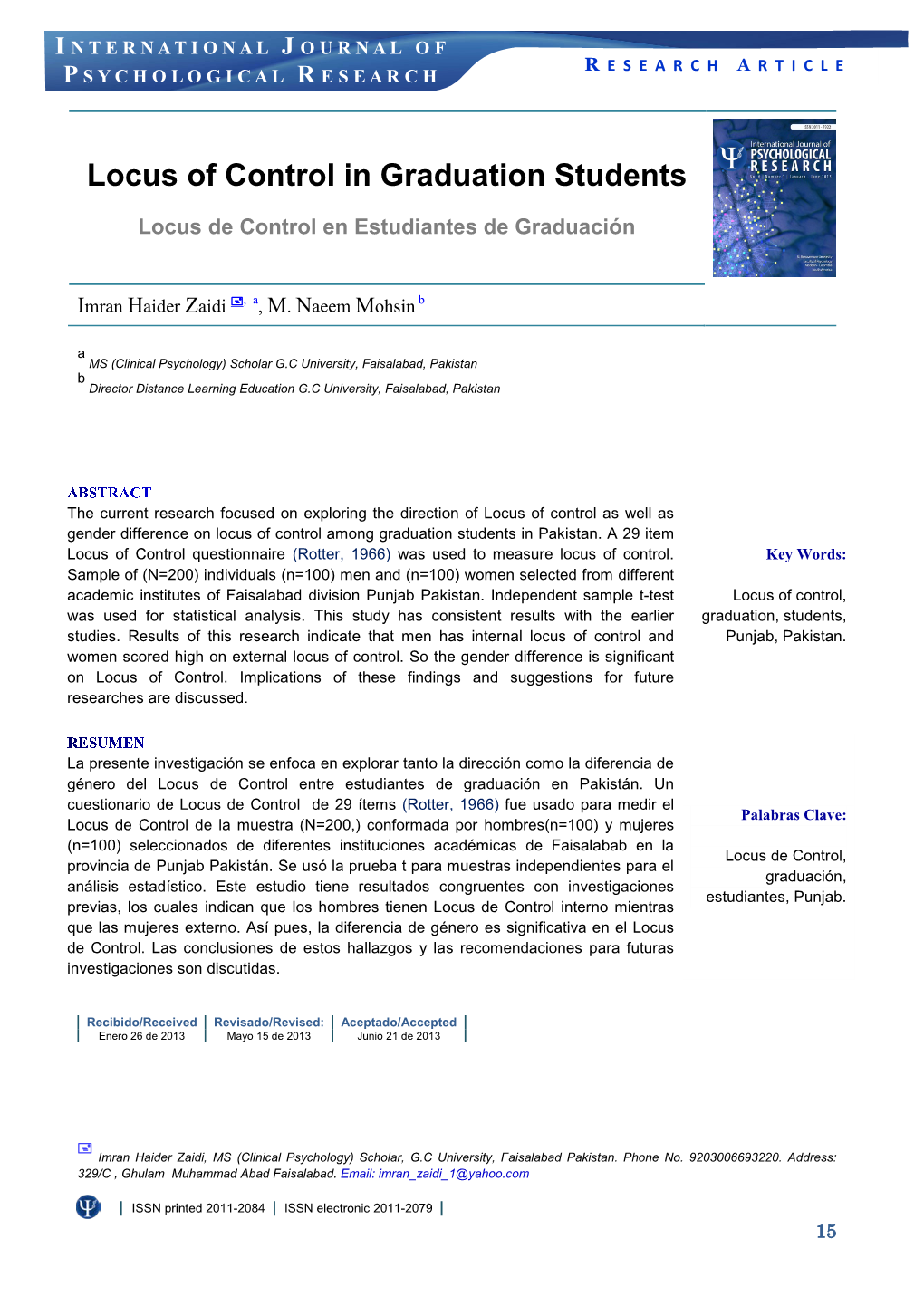 Locus of Control in Graduation Students