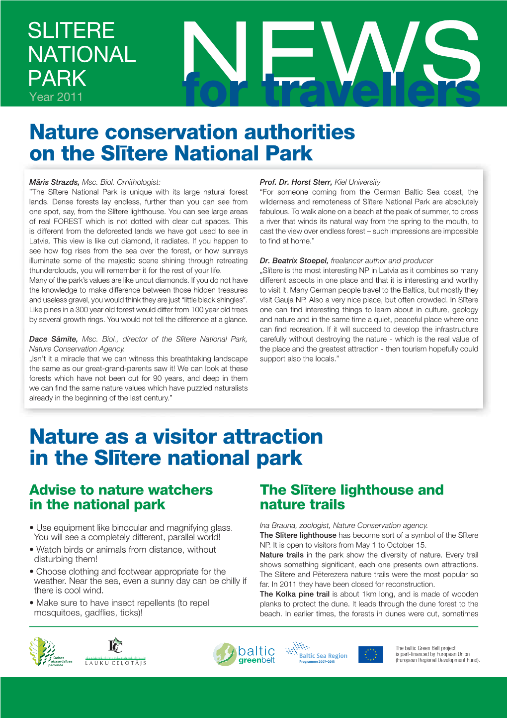 For Travellers Nature Conservation Authorities on the Slītere National Park