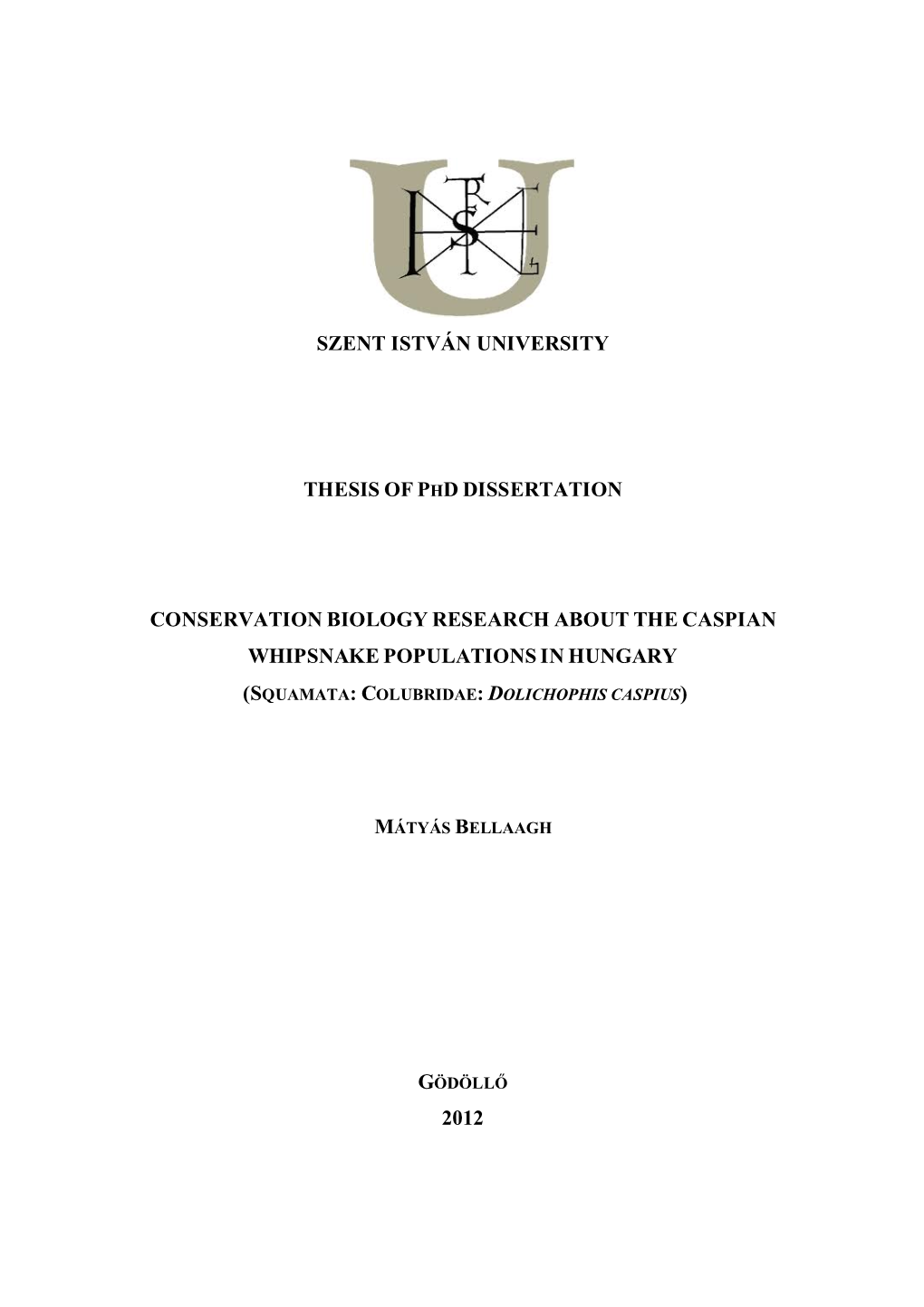 Szent István University Thesis of P Hd Dissertation