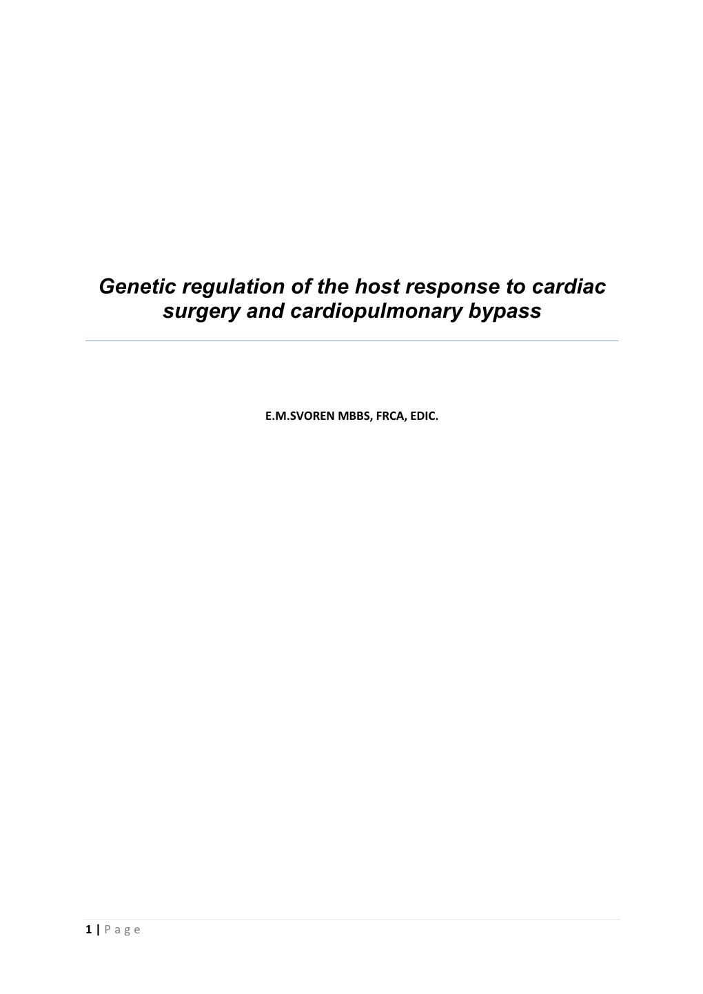 Genetic Regulation of the Host Response to Cardiac Surgery and Cardiopulmonary Bypass