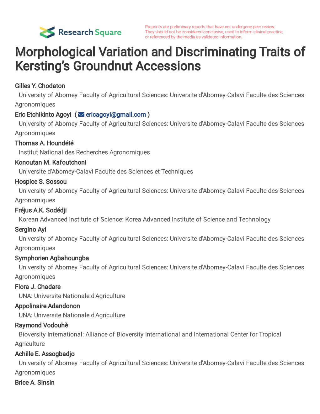 Morphological Variation and Discriminating Traits of Kersting's