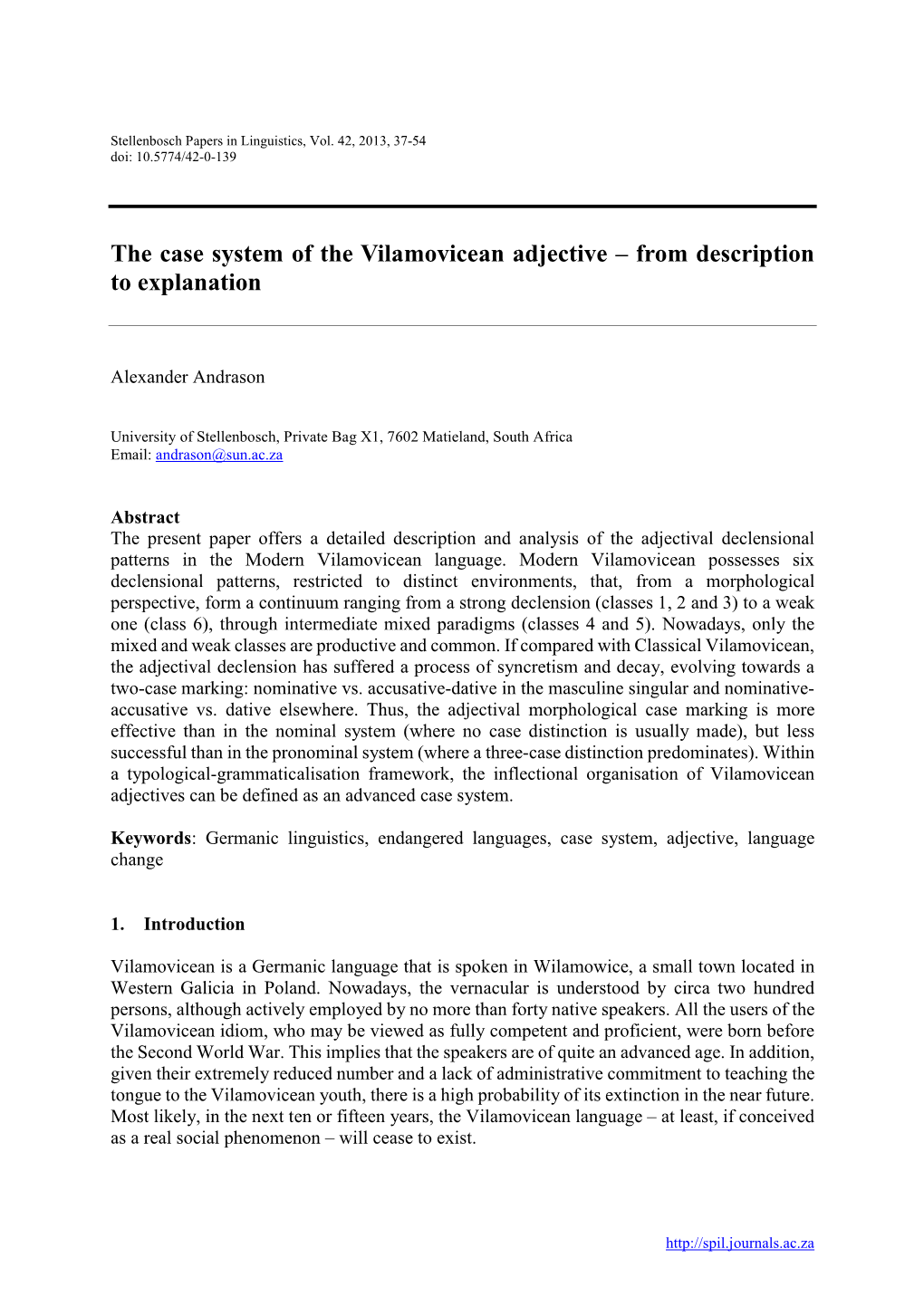 The Case System of the Vilamovicean Adjective – from Description to Explanation