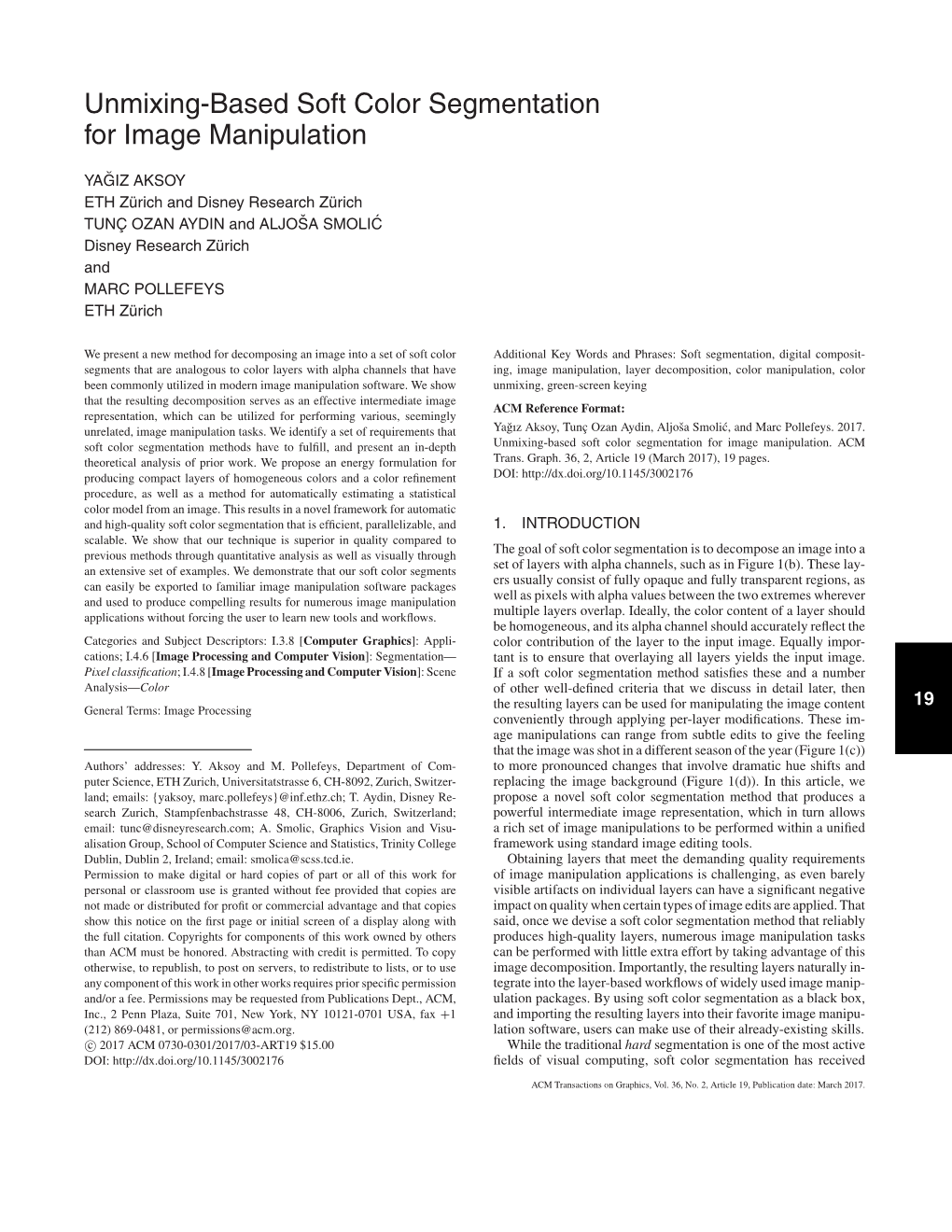 Unmixing-Based Soft Color Segmentation for Image Manipulation