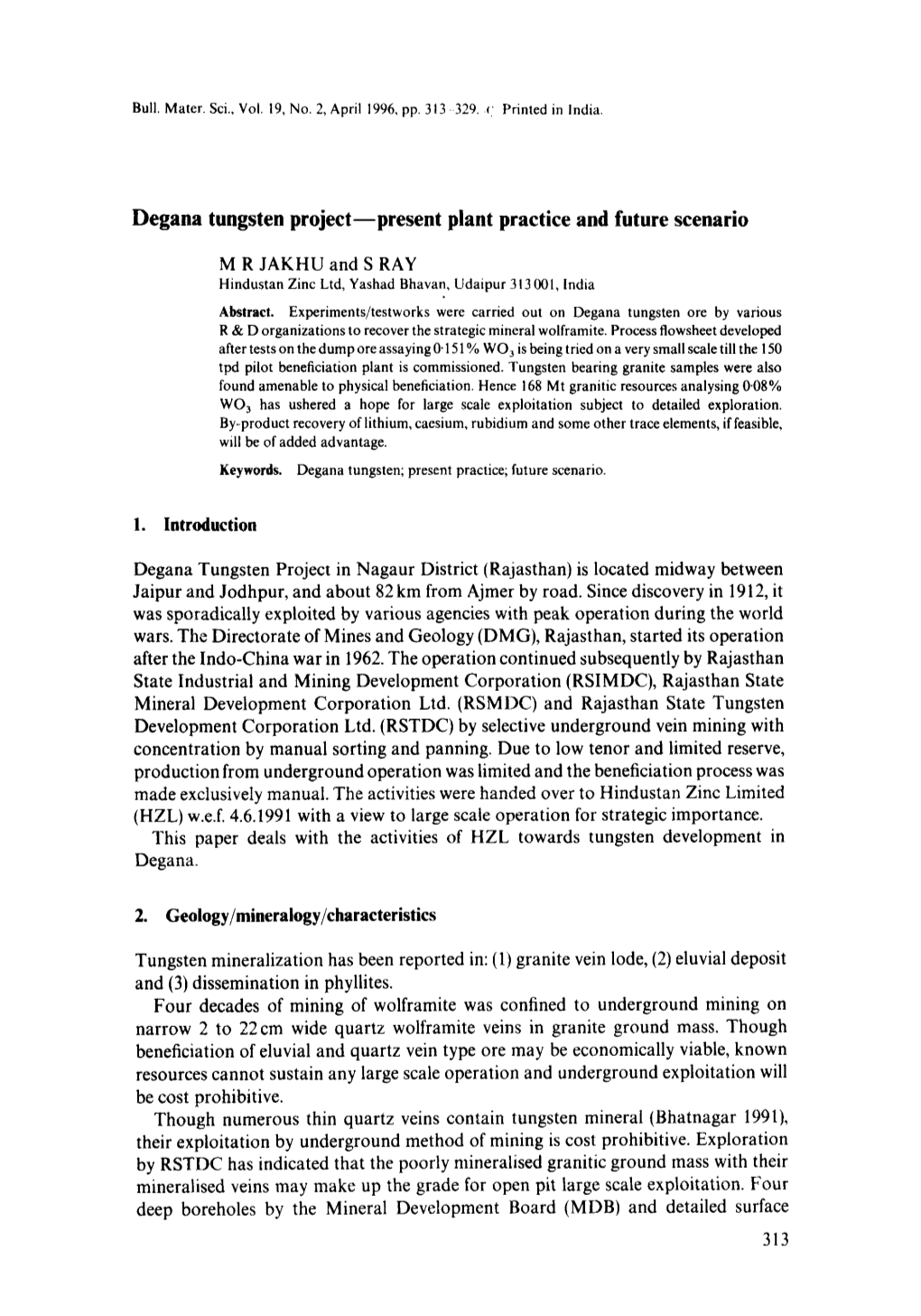Degana Tungsten Project&#X2014;Present Plant