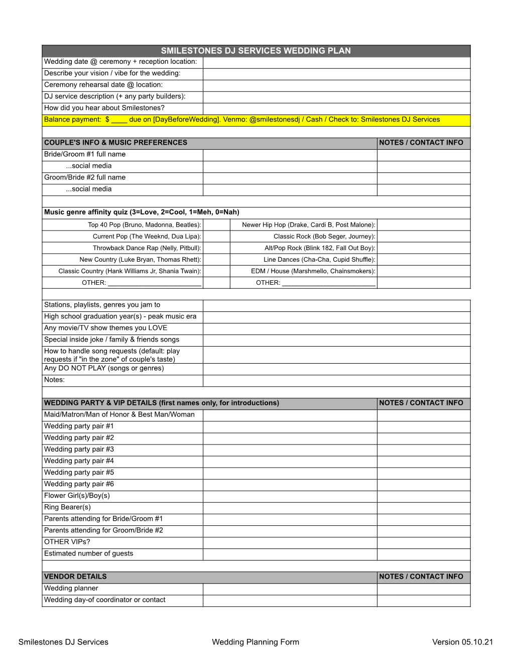 2.6 Smilestones-DJ Wedding Plan Template