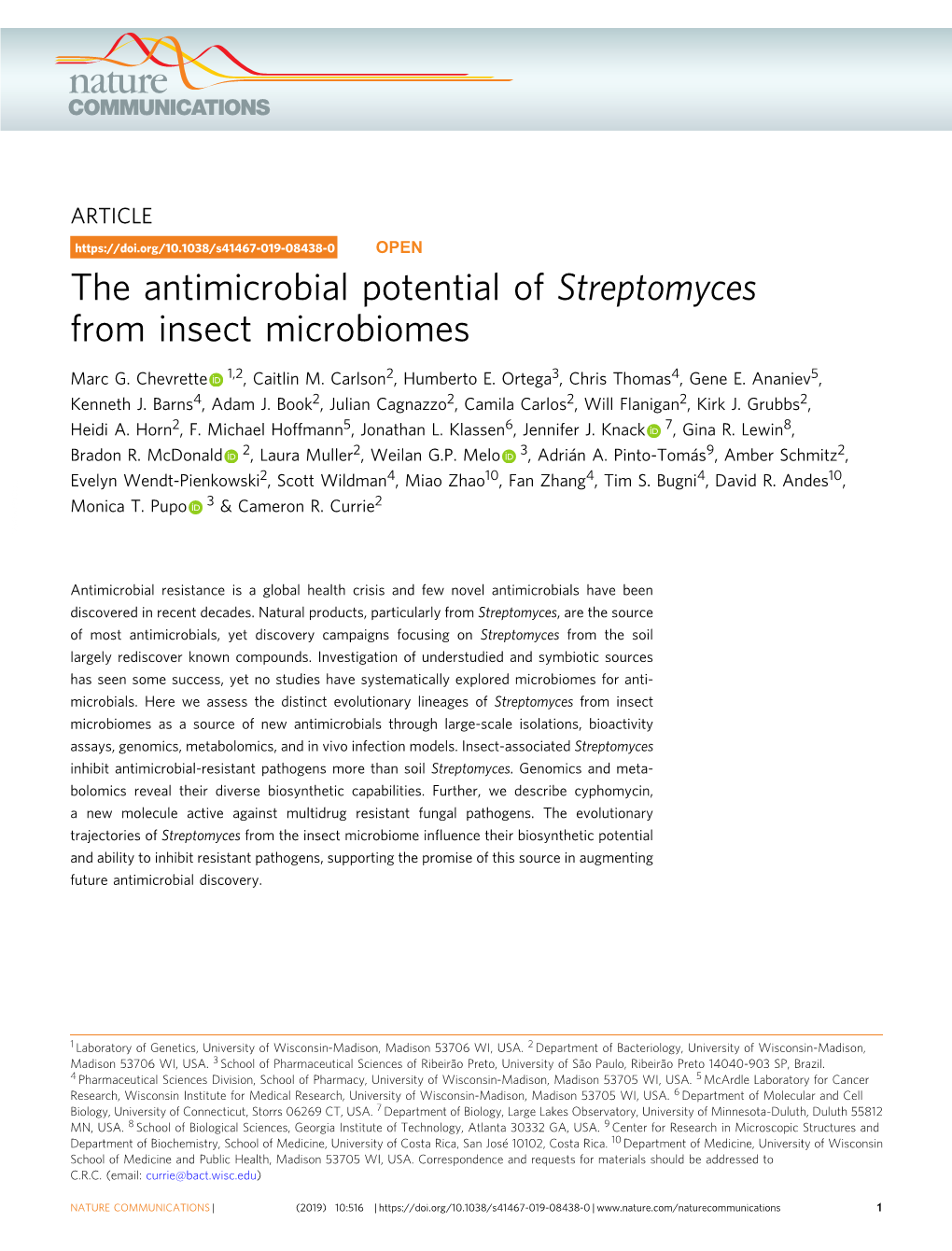The Antimicrobial Potential of Streptomyces from Insect Microbiomes