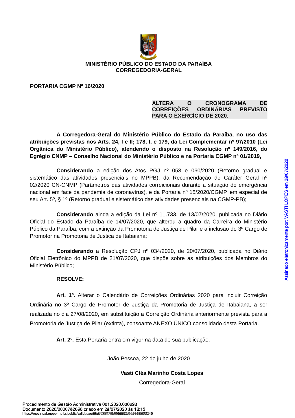 Ministério Público Do Estado Da Paraíba Corregedoria-Geral