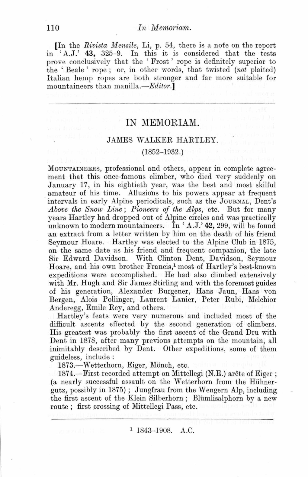 In Memoriam J. Walker Hartley, G. Scriven, Howard