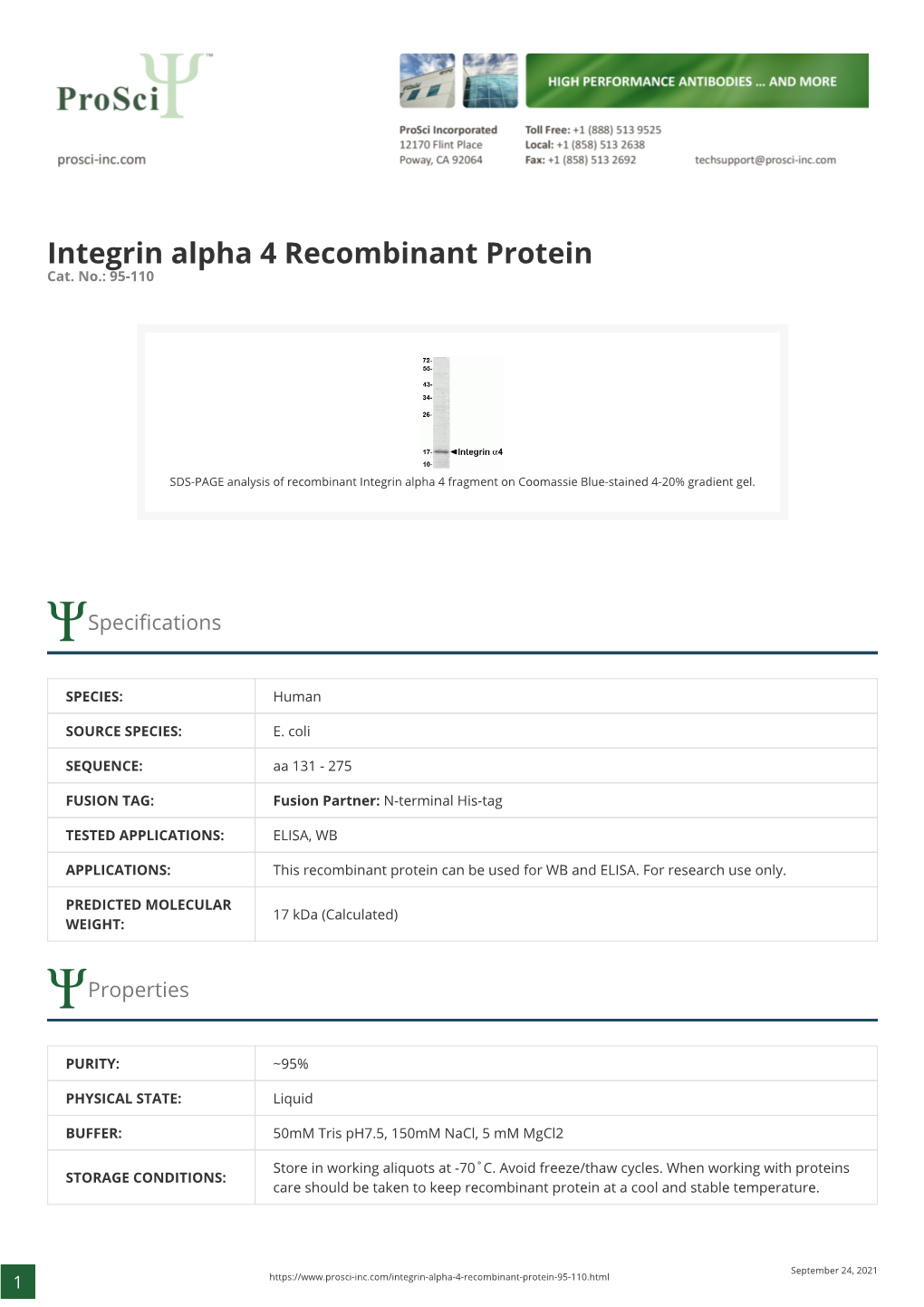 Integrin Alpha 4 Recombinant Protein Cat
