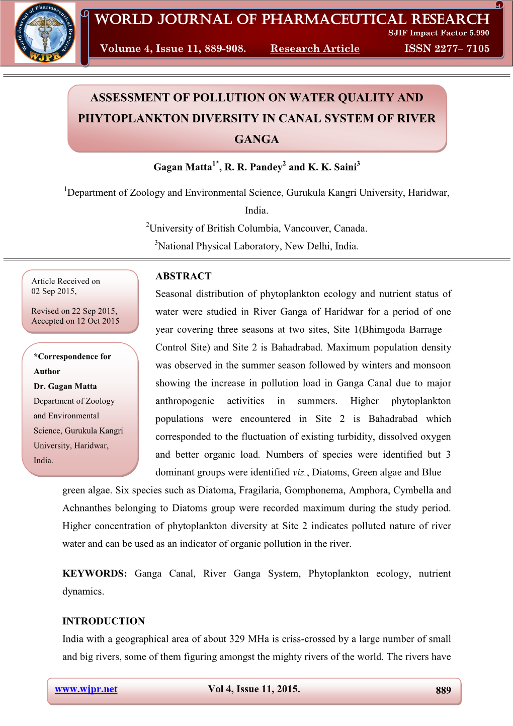 World Journal of Pharmaceutical Research Matta Et Al