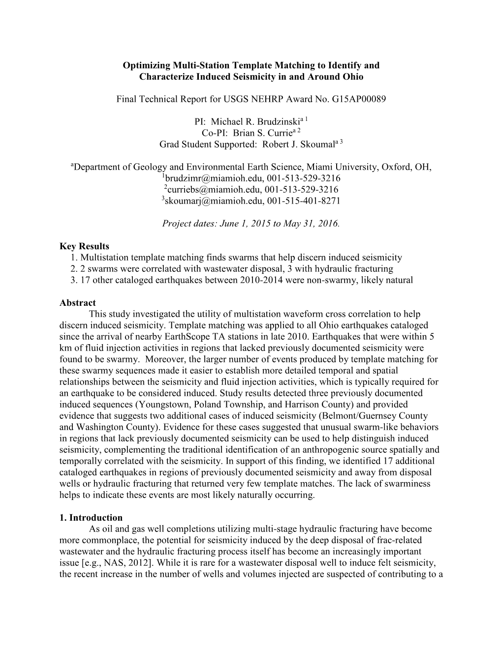 Optimizing Multi-Station Template Matching to Identify and Characterize Induced Seismicity in and Around Ohio