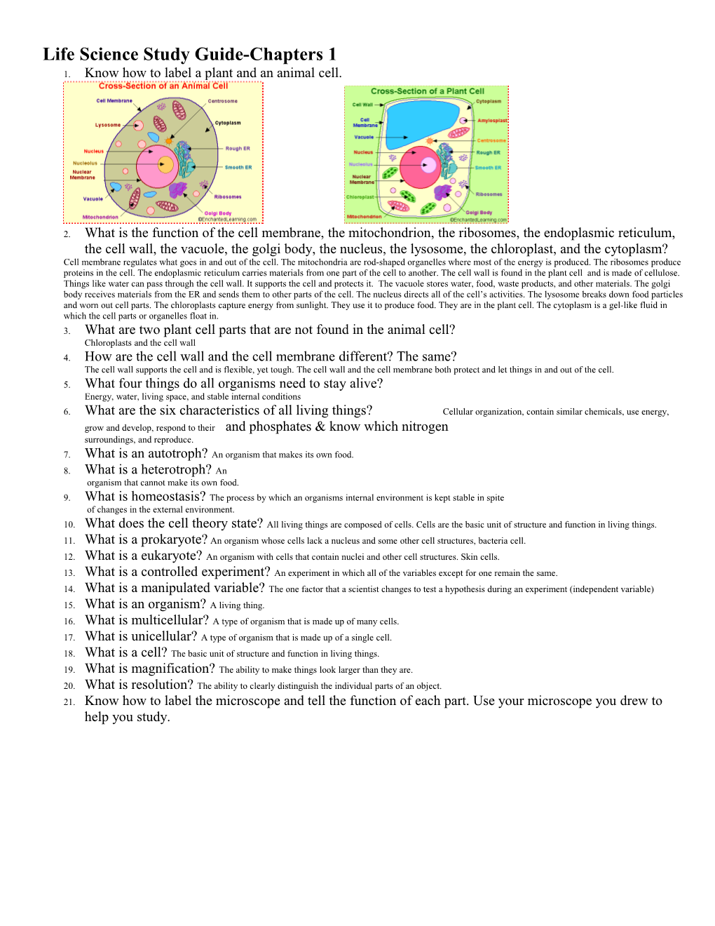 Life Science Study Guide-Chapters 1&2