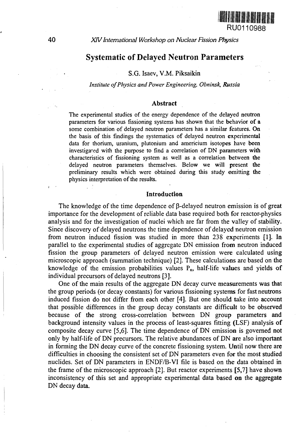 Systematic of Delayed Neutron Parameters