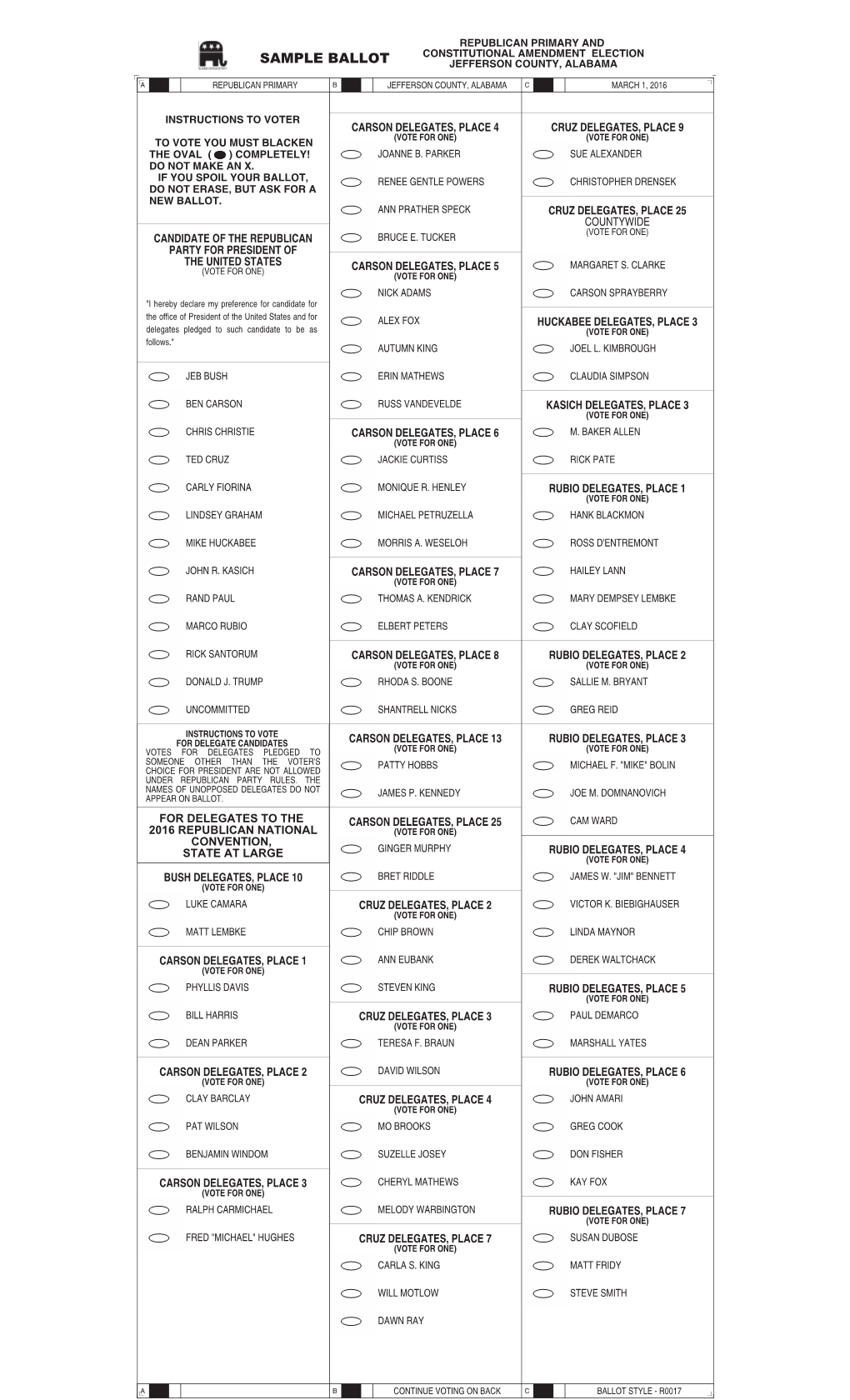 Sample Ballot Jefferson County, Alabama