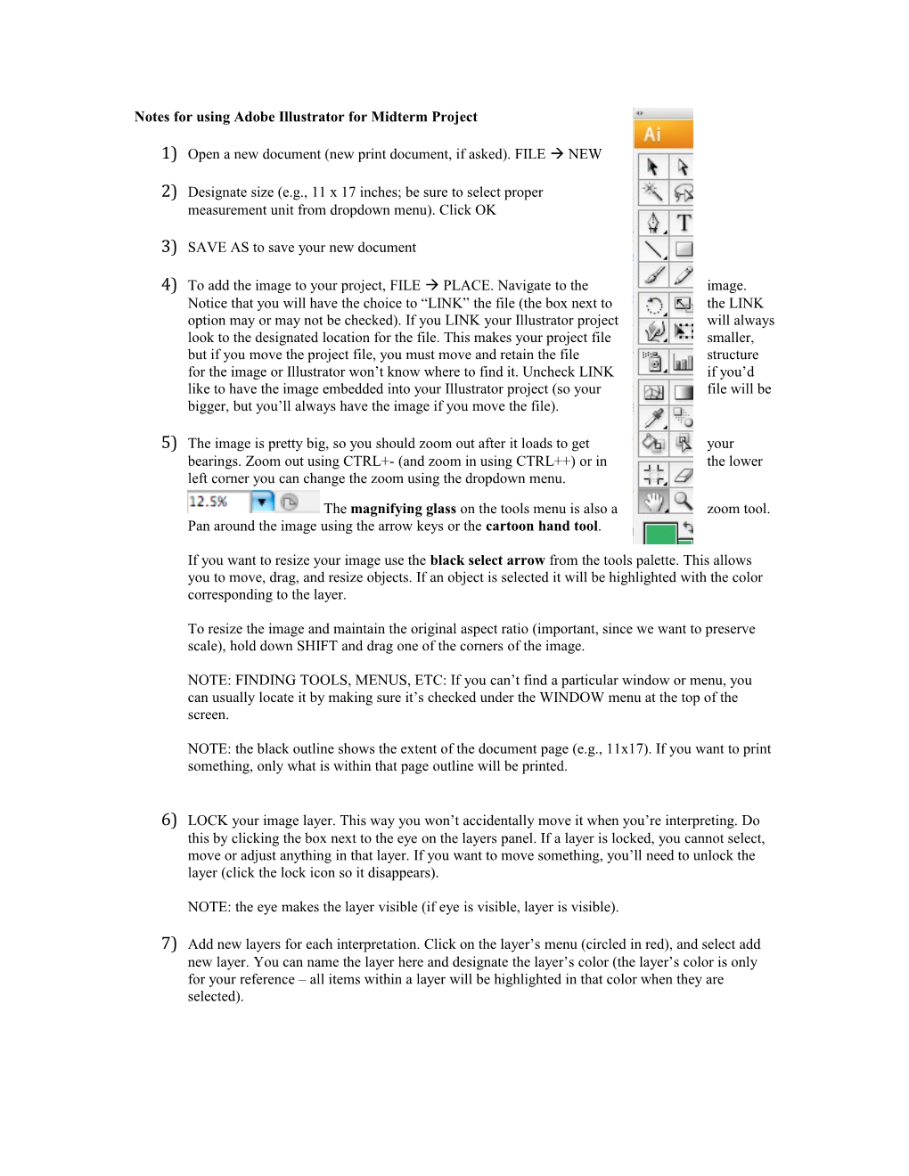 Notes for Using Adobe Illustrator for Midterm Project