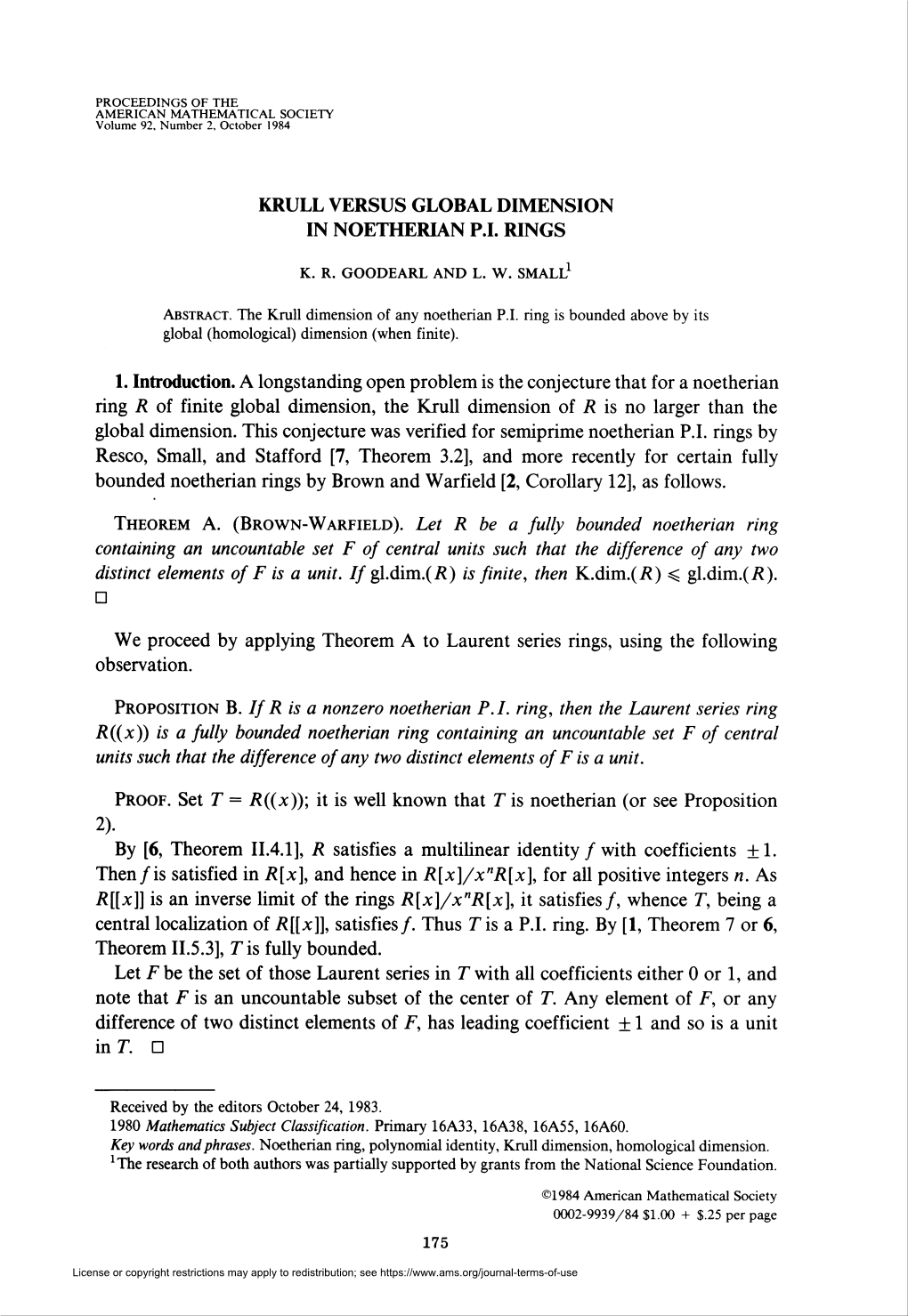 Krull Versus Global Dimension in Noetherian P.I