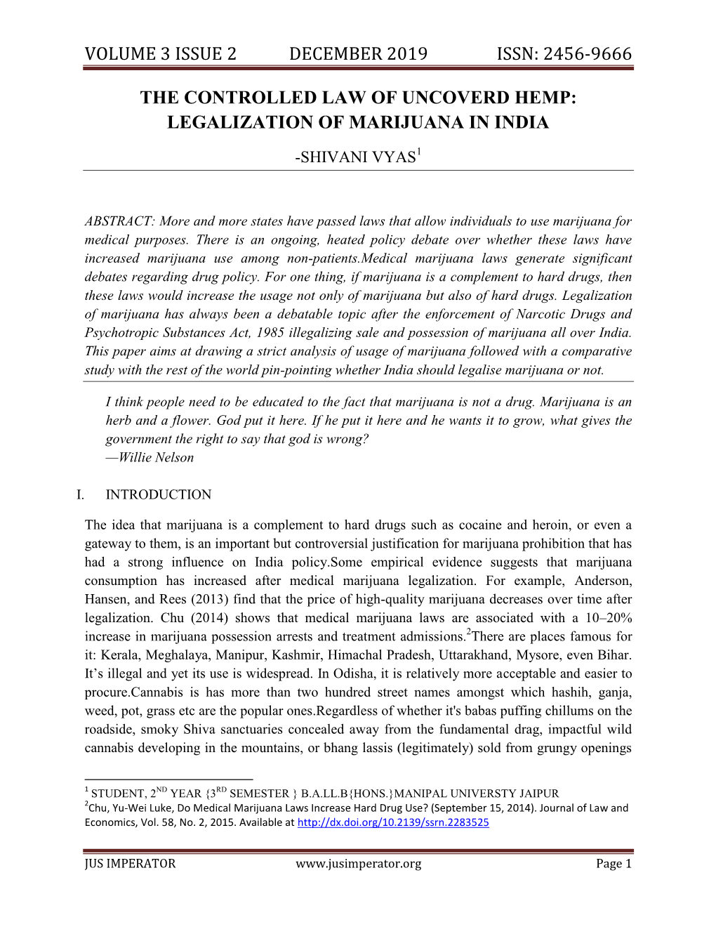 Legalization of Marijuana in India