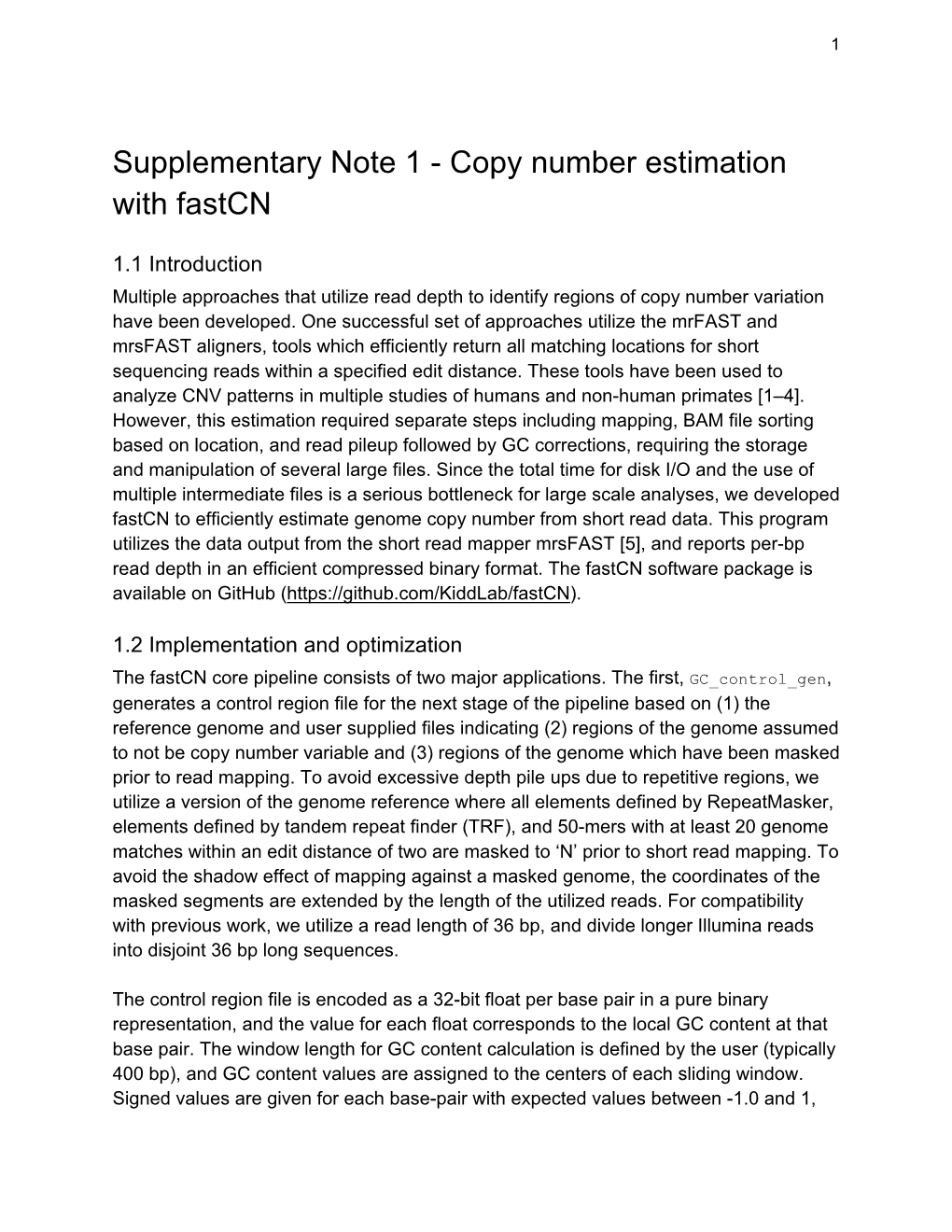 Supplementary Note 1 - Copy Number Estimation with Fastcn