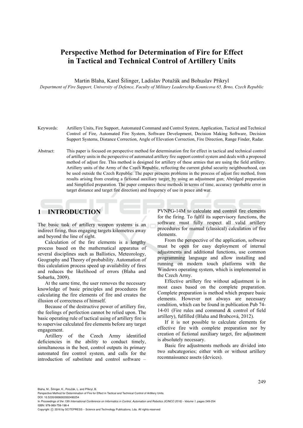 Perspective Method for Determination of Fire for Effect in Tactical and Technical Control of Artillery Units