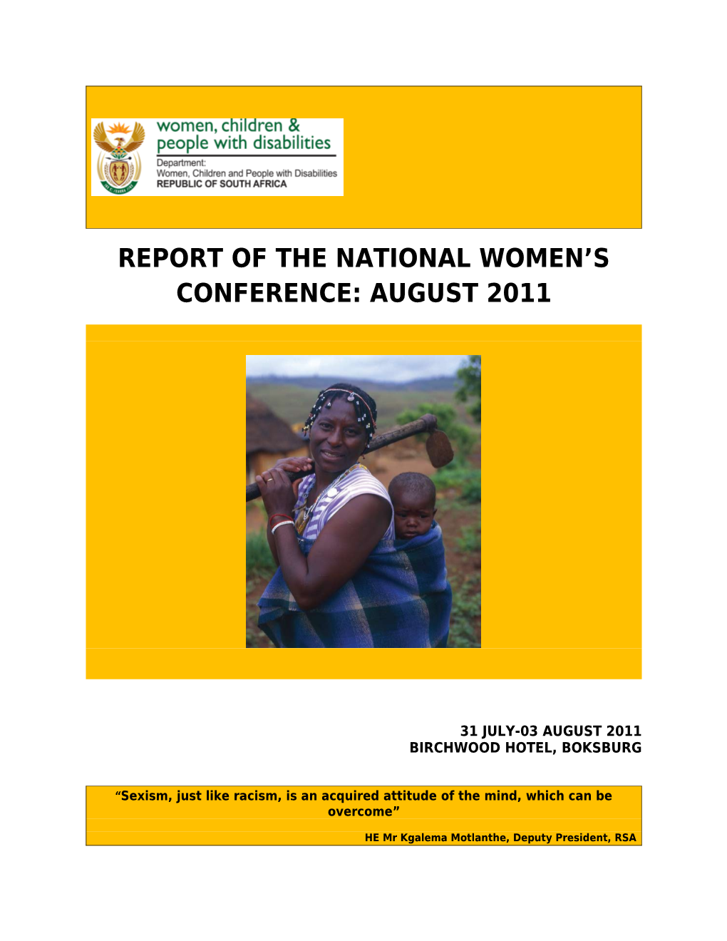 Report of the National Women S Conference: August 2011