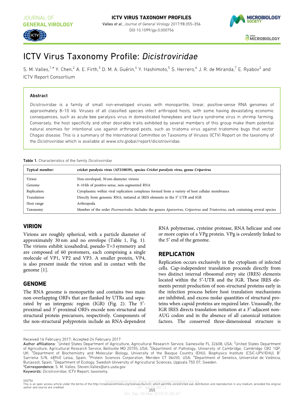 ICTV Virus Taxonomy Profile: Dicistroviridae