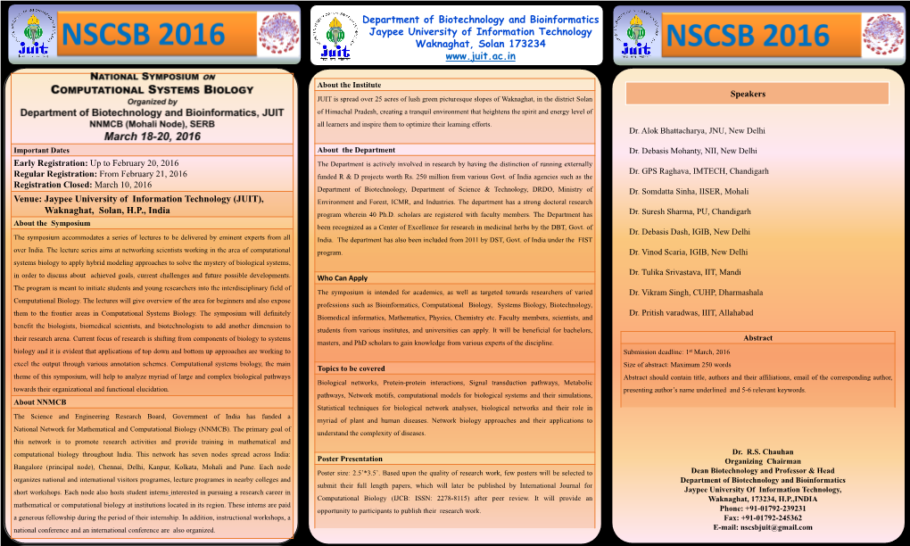 Poster Presentation Organizing Chairman Bangalore (Principal Node), Chennai, Delhi, Kanpur, Kolkata, Mohali and Pune