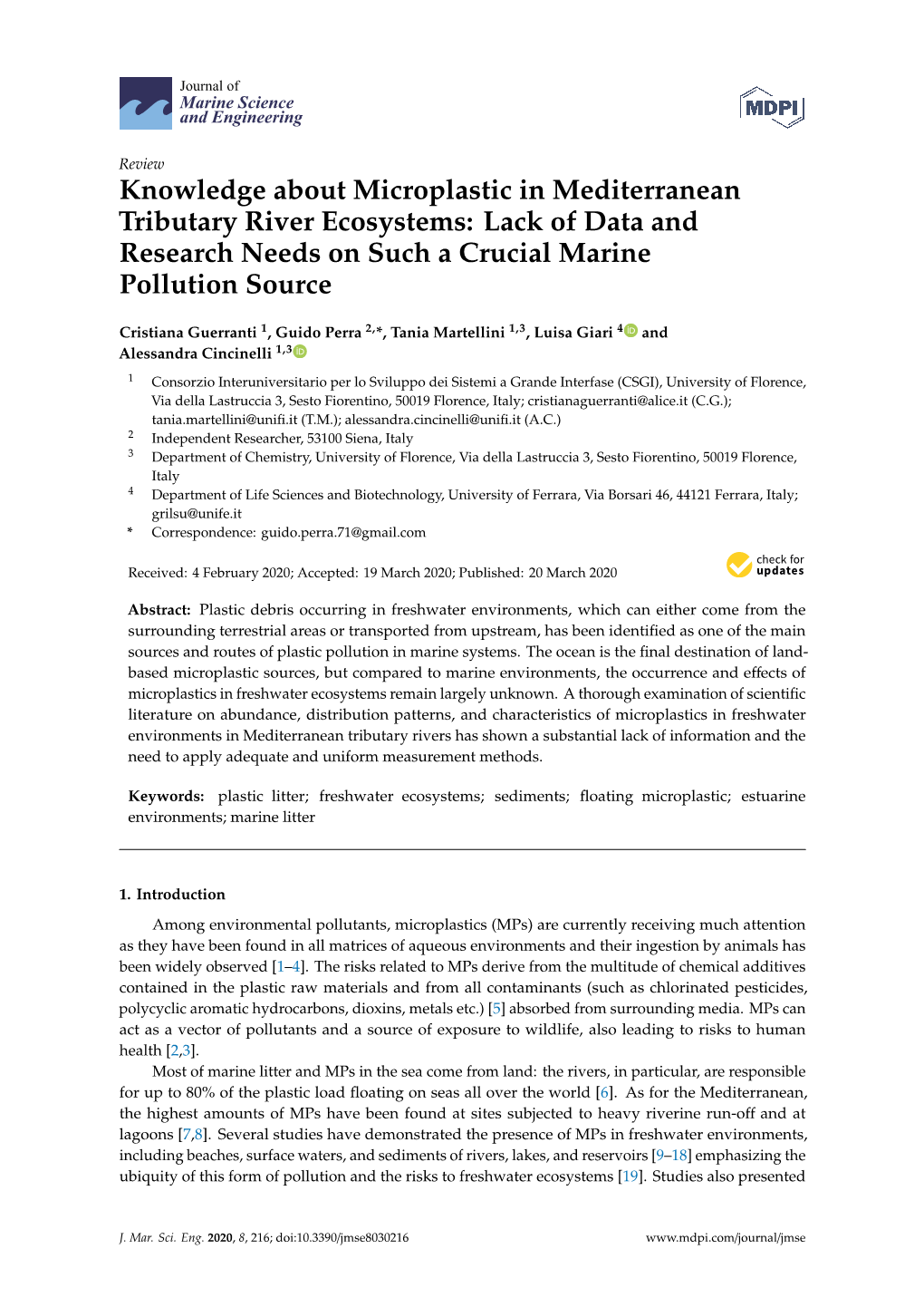 Knowledge About Microplastic in Mediterranean Tributary River Ecosystems: Lack of Data and Research Needs on Such a Crucial Marine Pollution Source