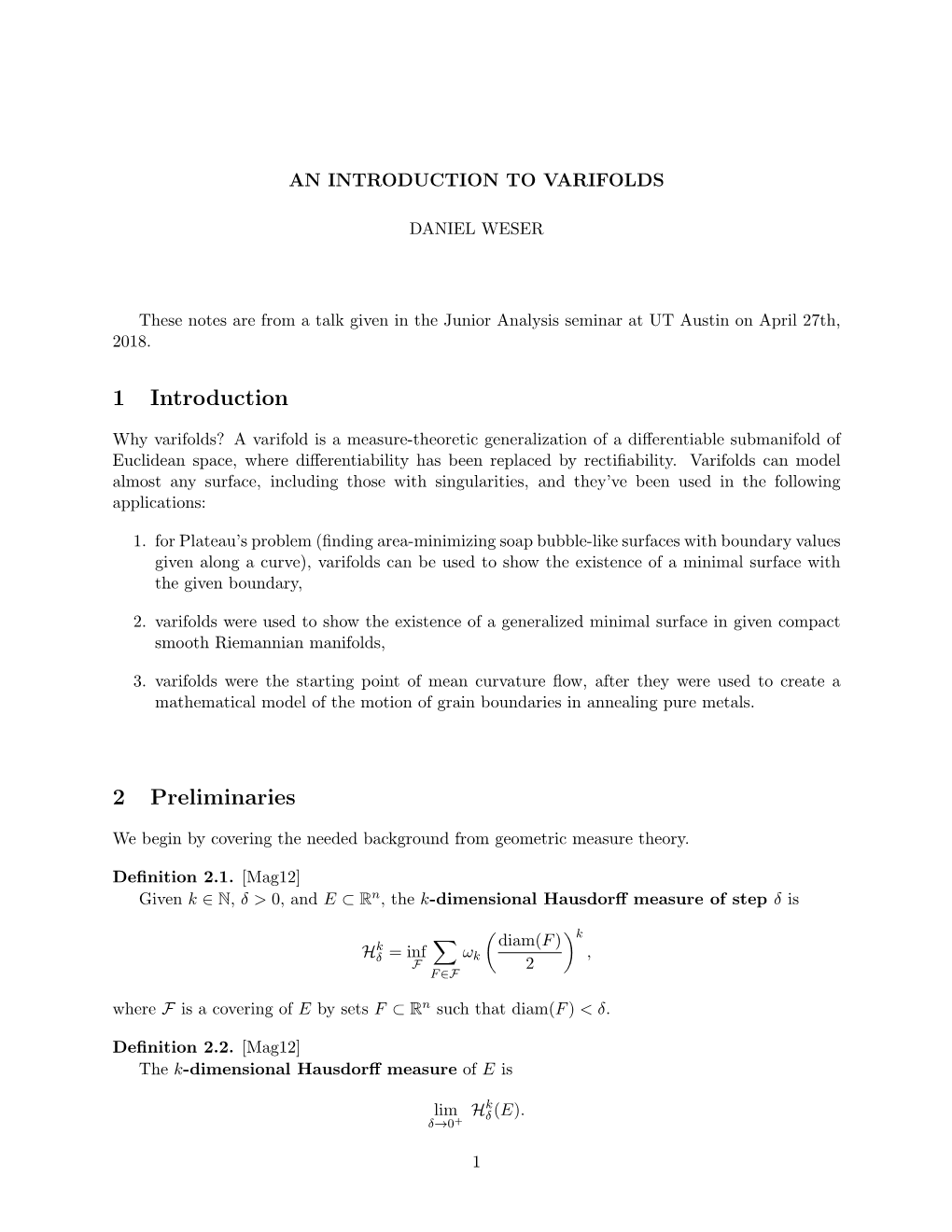 An Introduction to Varifolds