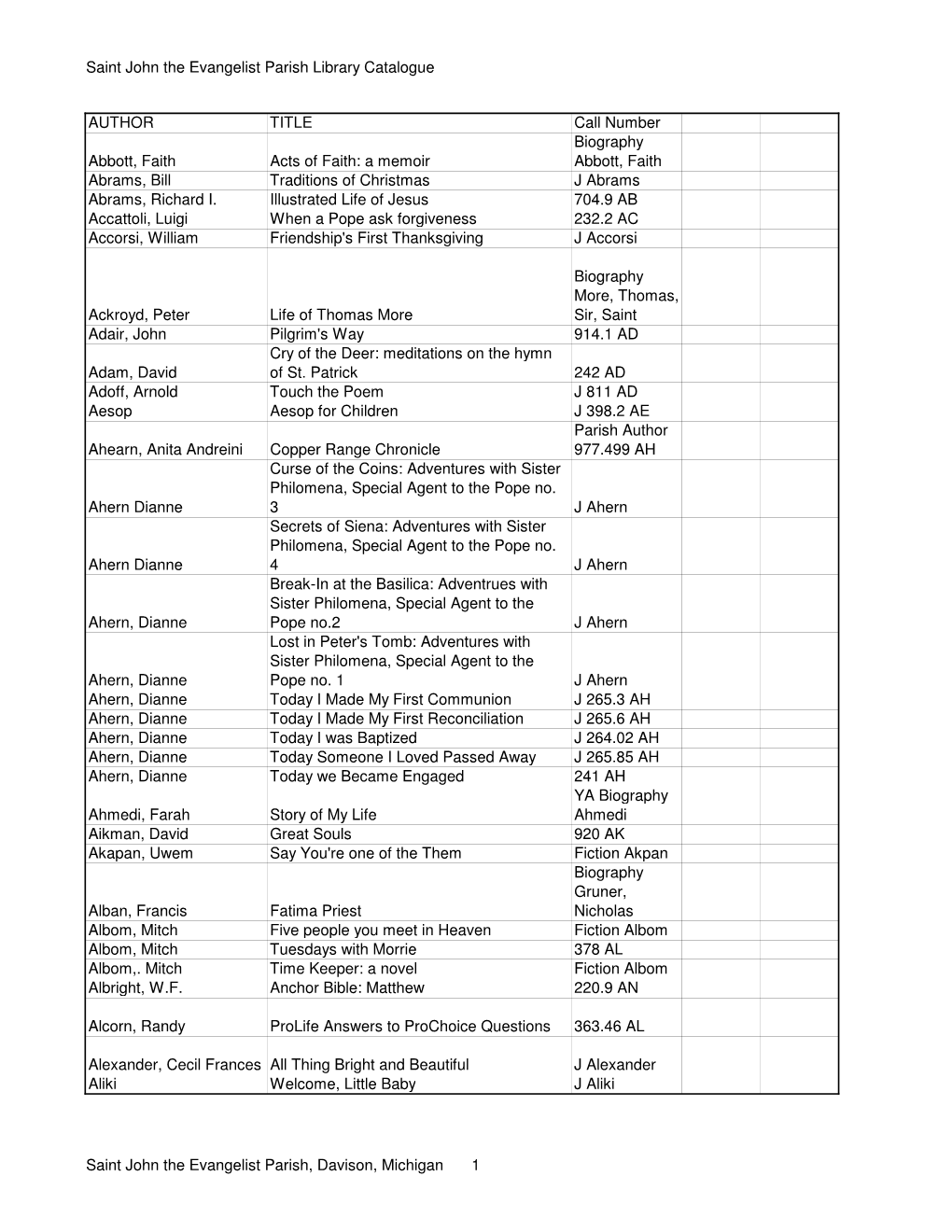 Excel Catalogue