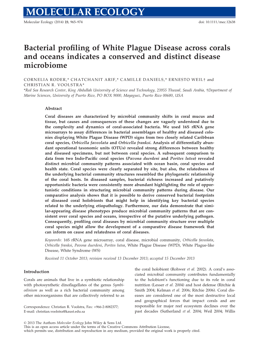Bacterial Profiling of White Plague Disease Across Corals and Oceans