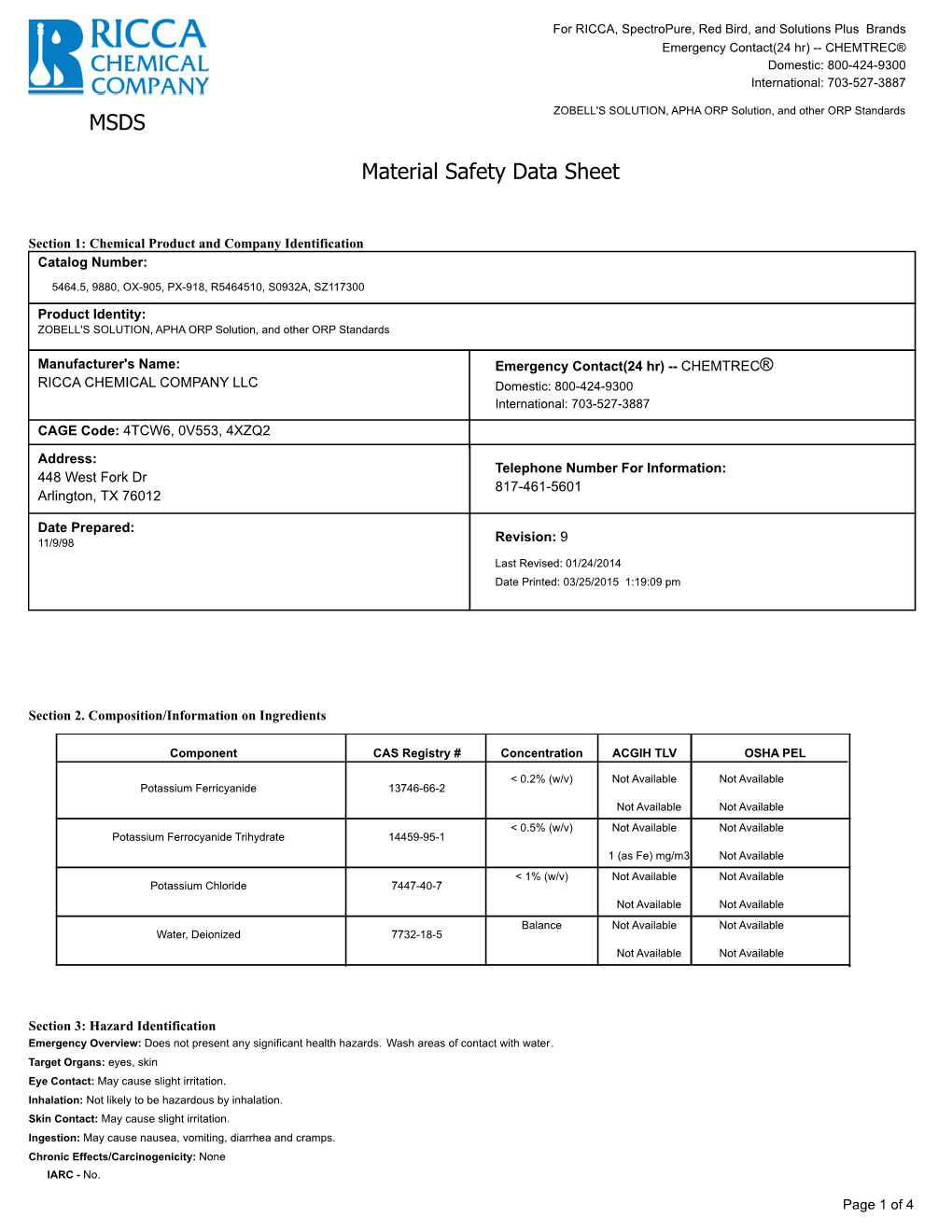 MSDS Material Safety Data Sheet