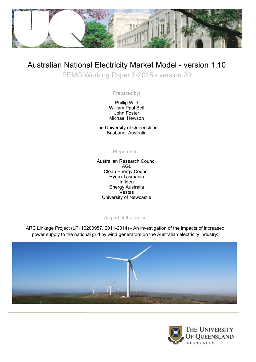 Australian National Electricity Market Model - Version 1.10 EEMG Working Paper 2-2015 - Version 20