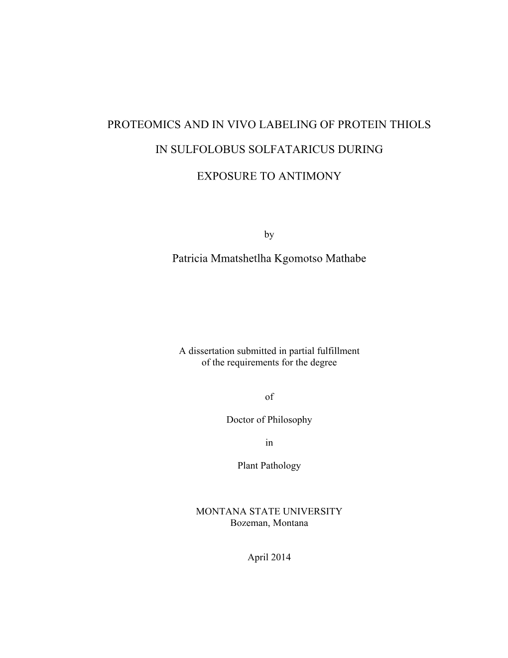 Proteomics and in Vivo Labeling of Protein Thiols in Sulfolobus Solfataricus During Exposure to Antimony