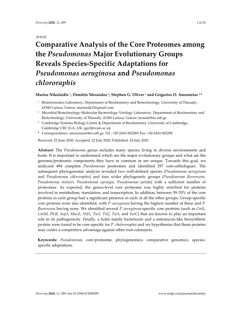 Comparative Analysis of the Core Proteomes Among The