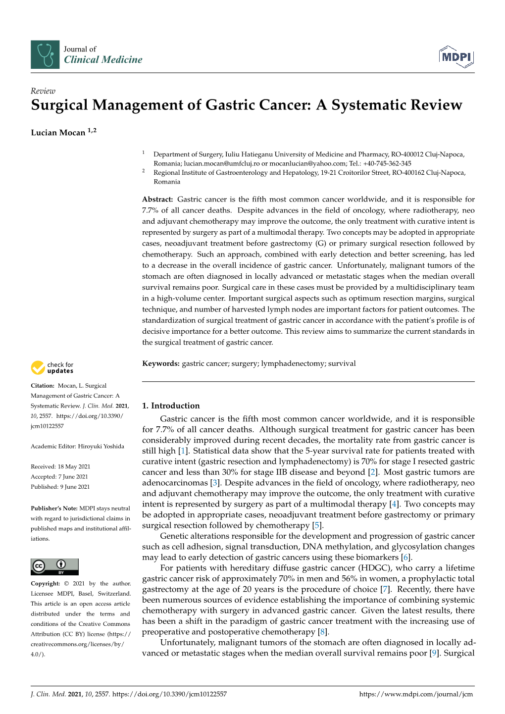 Surgical Management of Gastric Cancer: a Systematic Review