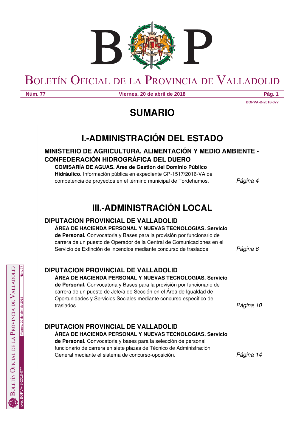 Sumario Boletín Oficial De La Provincia De Valladolid