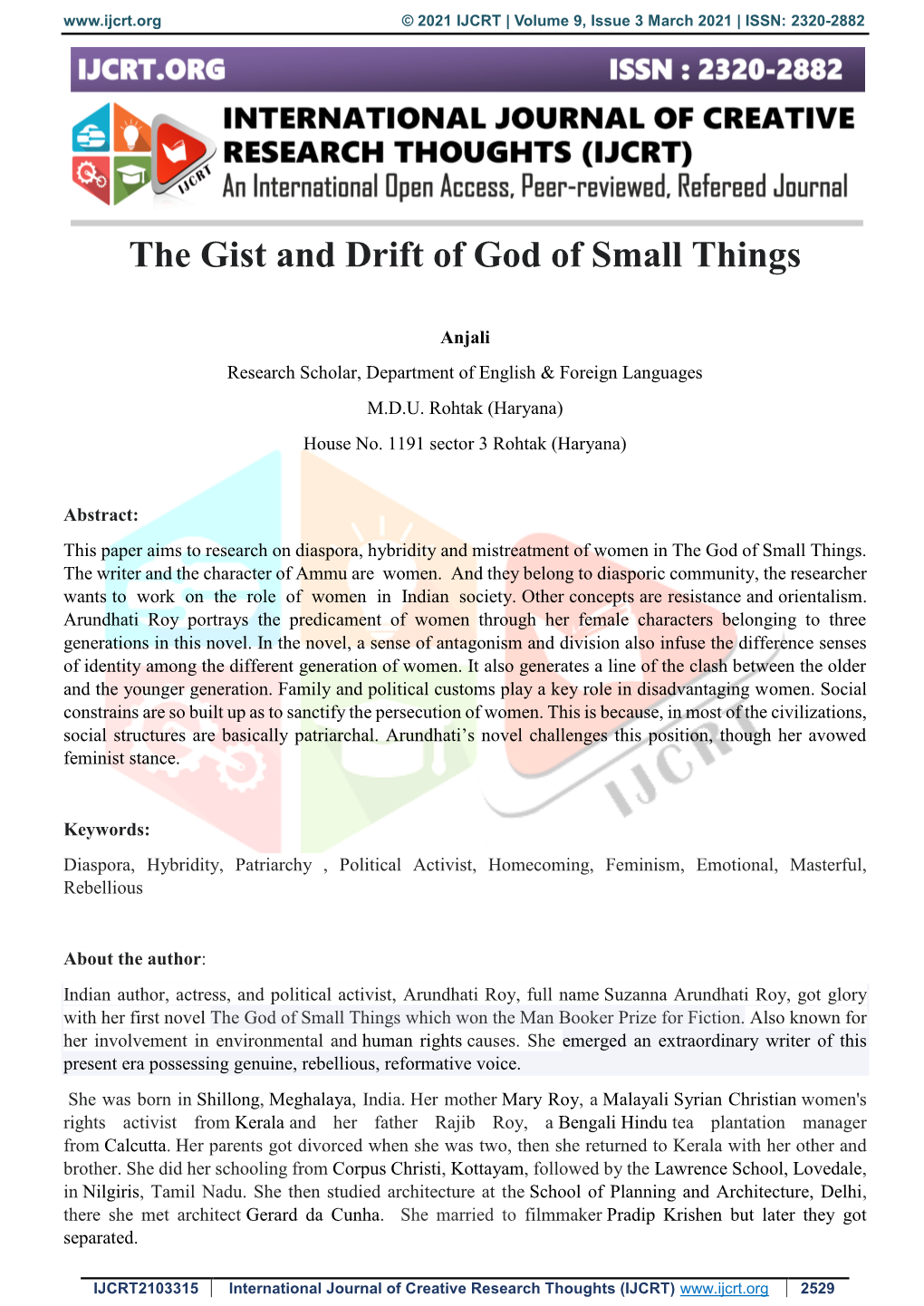 The Gist and Drift of God of Small Things